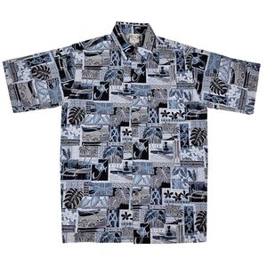 Men's Blue and Black Patterned Shirt